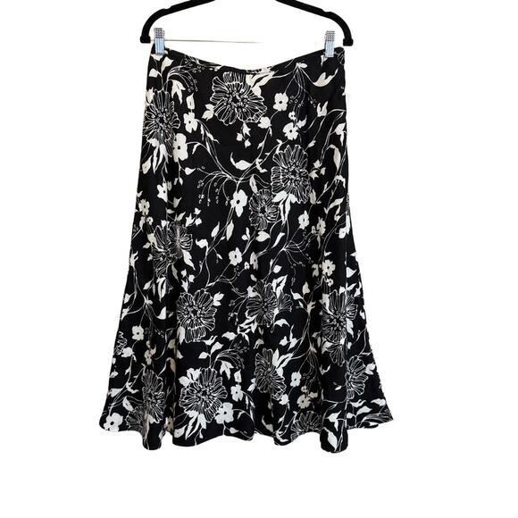 Kate Hill Dresses & Skirts - Kate Hill Dark Floral Linen Midi Skirt Black 6P NWT